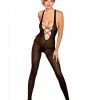 Lingerie - Bodystockings Hustler Lingerie Opaque Criss Cross Front Bodystocking