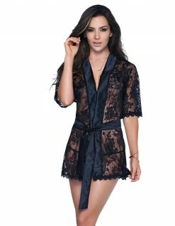 Lingerie Mapale Short Lace Satin Trim Robe