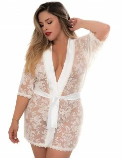Lingerie Mapale Short Lace Satin Trim Robe