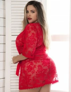 Lingerie Mapale Short Lace Satin Trim Robe