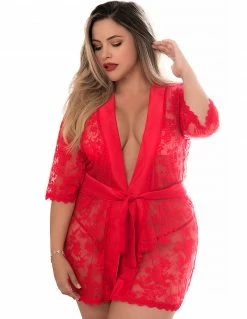 Lingerie Mapale Short Lace Satin Trim Robe