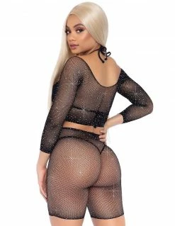 Lingerie Leg Avenue Fishnet Long Sleeve Crop Top & Short