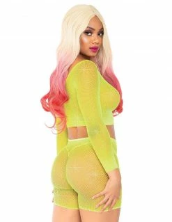 Lingerie Leg Avenue Fishnet Long Sleeve Crop Top & Short