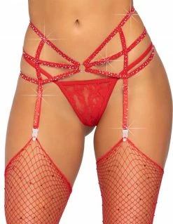 Leg Avenue Strappy Rhinestone O-Ring Garter Belt Lingerie