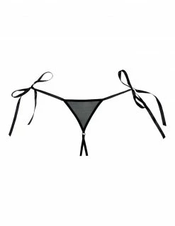 Allure Lingerie Sheer And Lace Crotchless Side Tie Thong