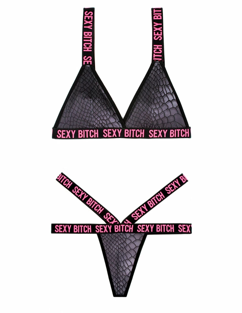 Lingerie Vibes Sexy Bitch Bralette And Strappy Panty Set 1 Lingerie Vibes Sexy Bitch Bralette And Strappy Panty Set