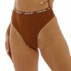 HUSTLER® Logo Ribbed High Waist Thong Chocolate