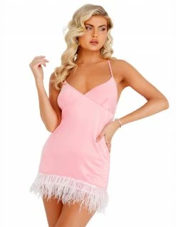 Roma Satin & Ostrich Feather Chemise Lingerie