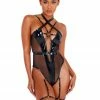 Roma Strappy Vinyl Bodysuit With Detachable Garters And Belt Fetish Wear & Lingerie