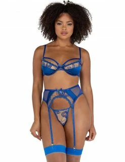 Roma 3pc Satin & Embroidery Garter Set Lingerie