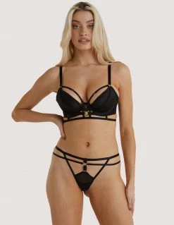 HUSTLER® Mesh & Satin Gold Ring Bra 32-36 Lingerie