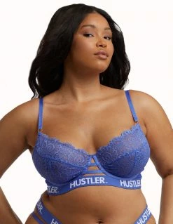 HUSTLER® Logo Lace Bra Blue Lingerie