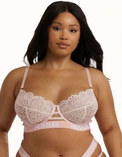 HUSTLER® Logo Lace Bra Baby Pink