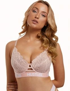 HUSTLER® Logo Lace Bra Baby Pink