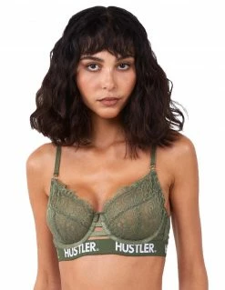 HUSTLER® Logo Lace Bra Olive Lingerie