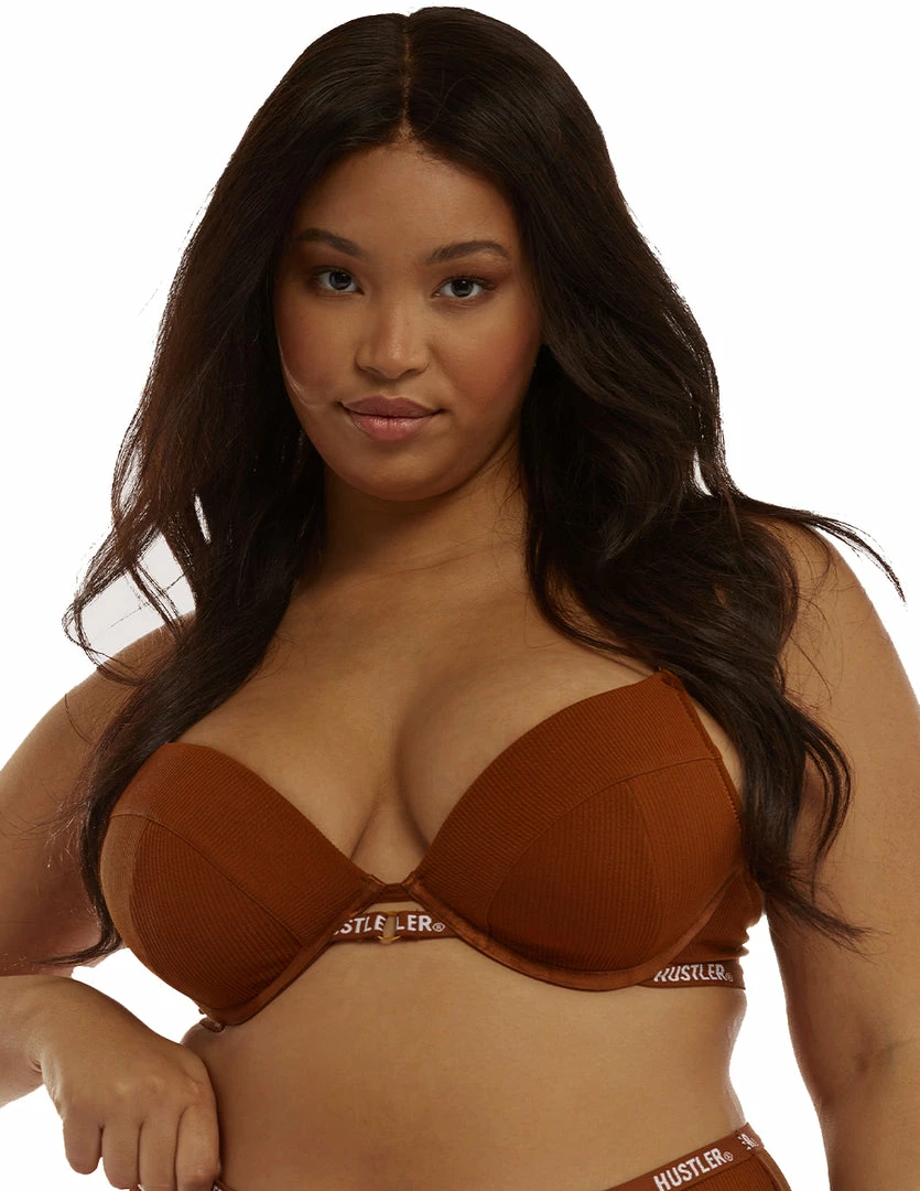 HUSTLER® Logo Ribbed Bra Chocolate 2 HUSTLER® Logo Ribbed Bra Chocolate