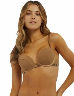 HUSTLER® Logo Ribbed Bra Caramel Lingerie