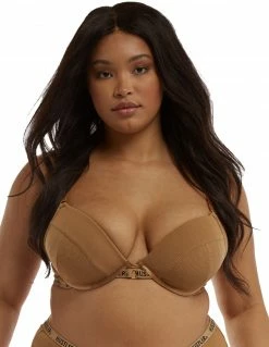 HUSTLER® Logo Ribbed Bra Caramel Lingerie