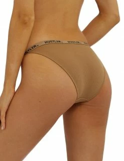 HUSTLER® Logo Ribbed Tanga Brief Caramel Lingerie