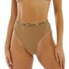 HUSTLER® Logo Ribbed High Waist Thong Caramel