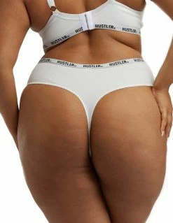 HUSTLER® Logo Ribbed High Waist Thong Ivory Lingerie