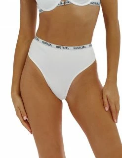 HUSTLER® Logo Ribbed High Waist Thong Ivory Lingerie