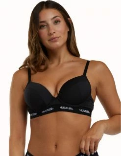 HUSTLER® Logo Plunge Push Up Bra Black