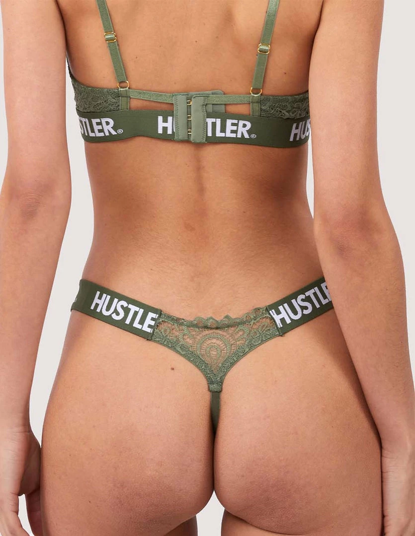 HUSTLER® Logo Lace Thong Olive Lingerie 2 HUSTLER® Logo Lace Thong Olive Lingerie