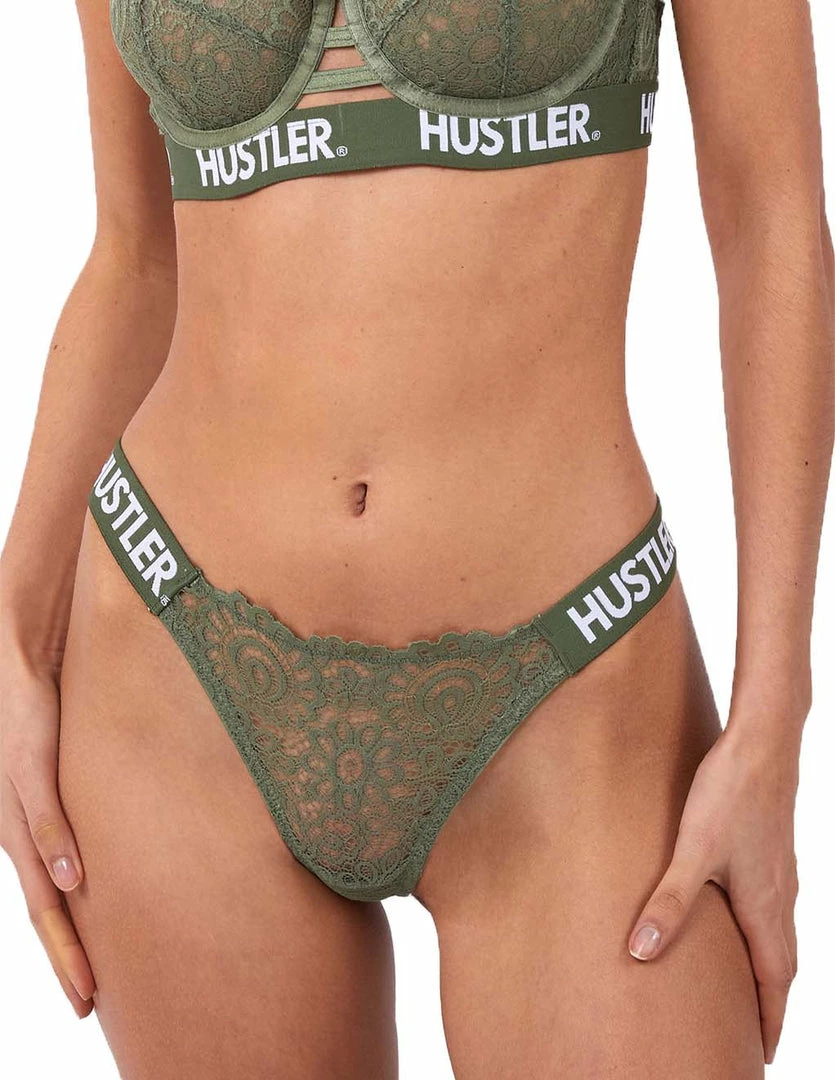 HUSTLER® Logo Lace Thong Olive Lingerie 1 HUSTLER® Logo Lace Thong Olive Lingerie