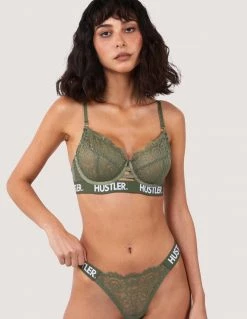 HUSTLER® Logo Lace Thong Olive Lingerie 5 HUSTLER® Logo Lace Thong Olive Lingerie