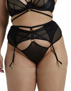 HUSTLER® Mesh Gold Ring Cutout Garter Belt Curve 14-20 Lingerie