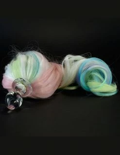 Crystal Delights Detachable Faux Pony Tail Glass Anal Plug Pastel Rainbow